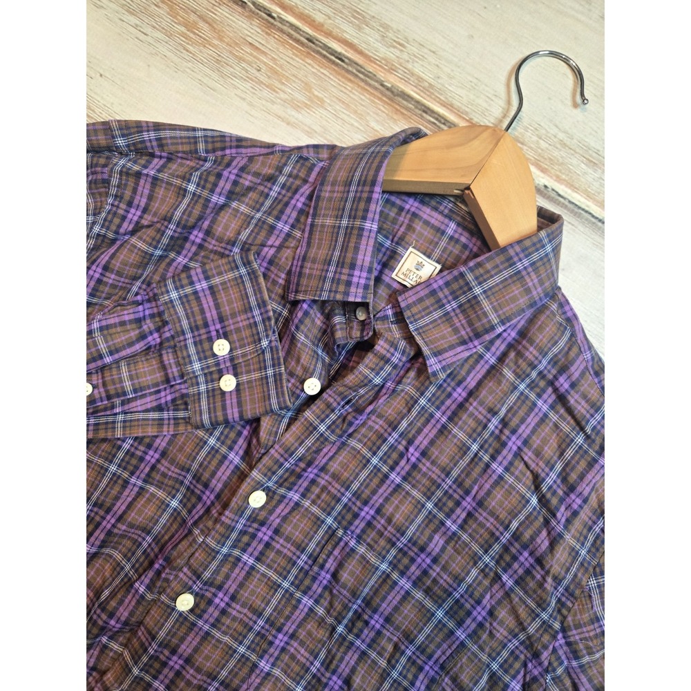 Peter Millar Button Up Shirt Men Medium Purple‎ Plaid Long Sleeve Preppy Casual